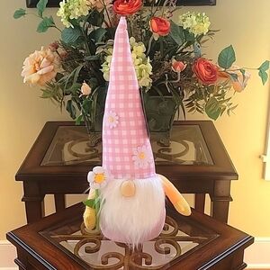 NWT Spring Gnome 20" Tall Diasy Pink Gingham Hat